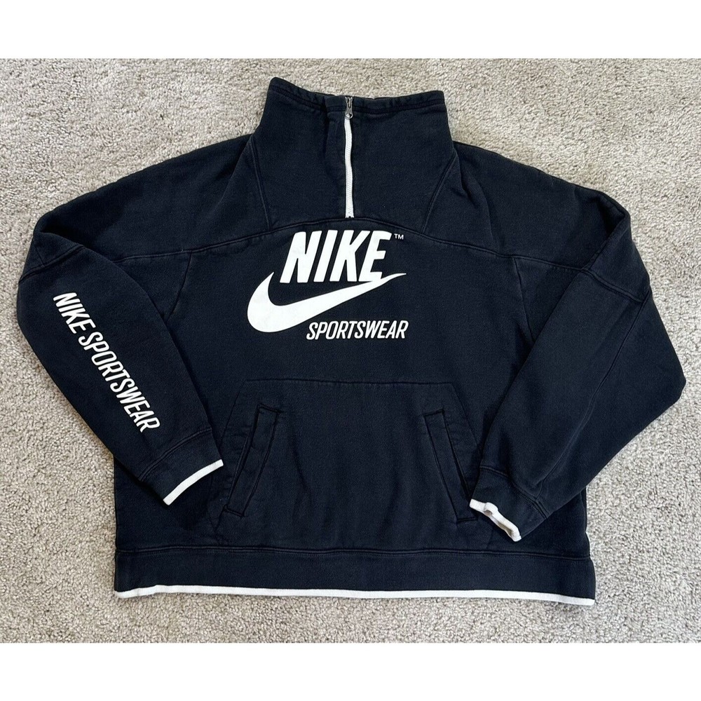 Nike Sportswear Archive 1/4 Zip Pullover Long Sleeve Women's Large Black Faded